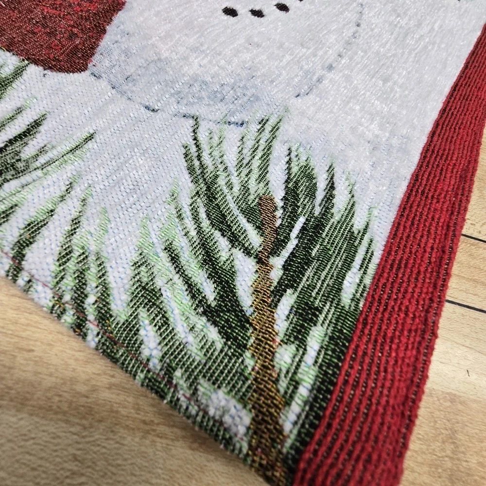 St Nicholas Square Tapestry Table Runner 13x35 Christmas Snowman Cardinal Bird